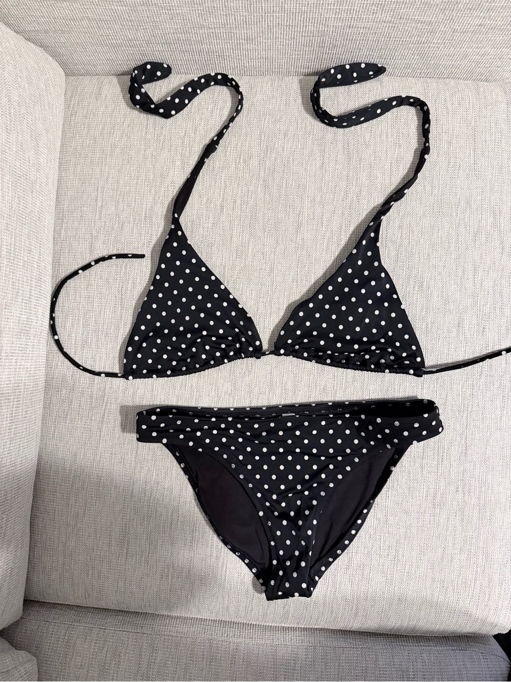 Polka Dot Triangle Bikini Set - Black